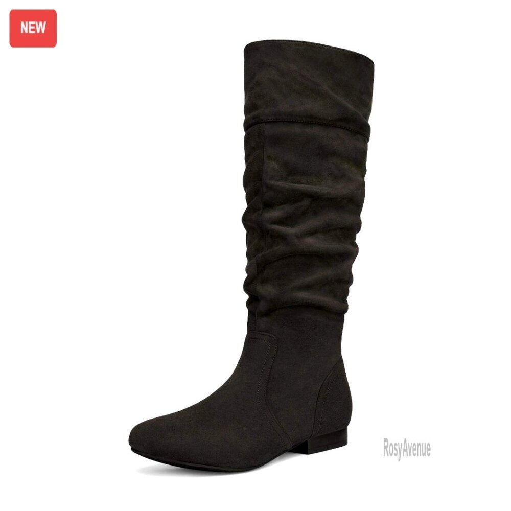 Women's Knee High Pull On Boots with Faux Fur Lining and Hidden Pocket